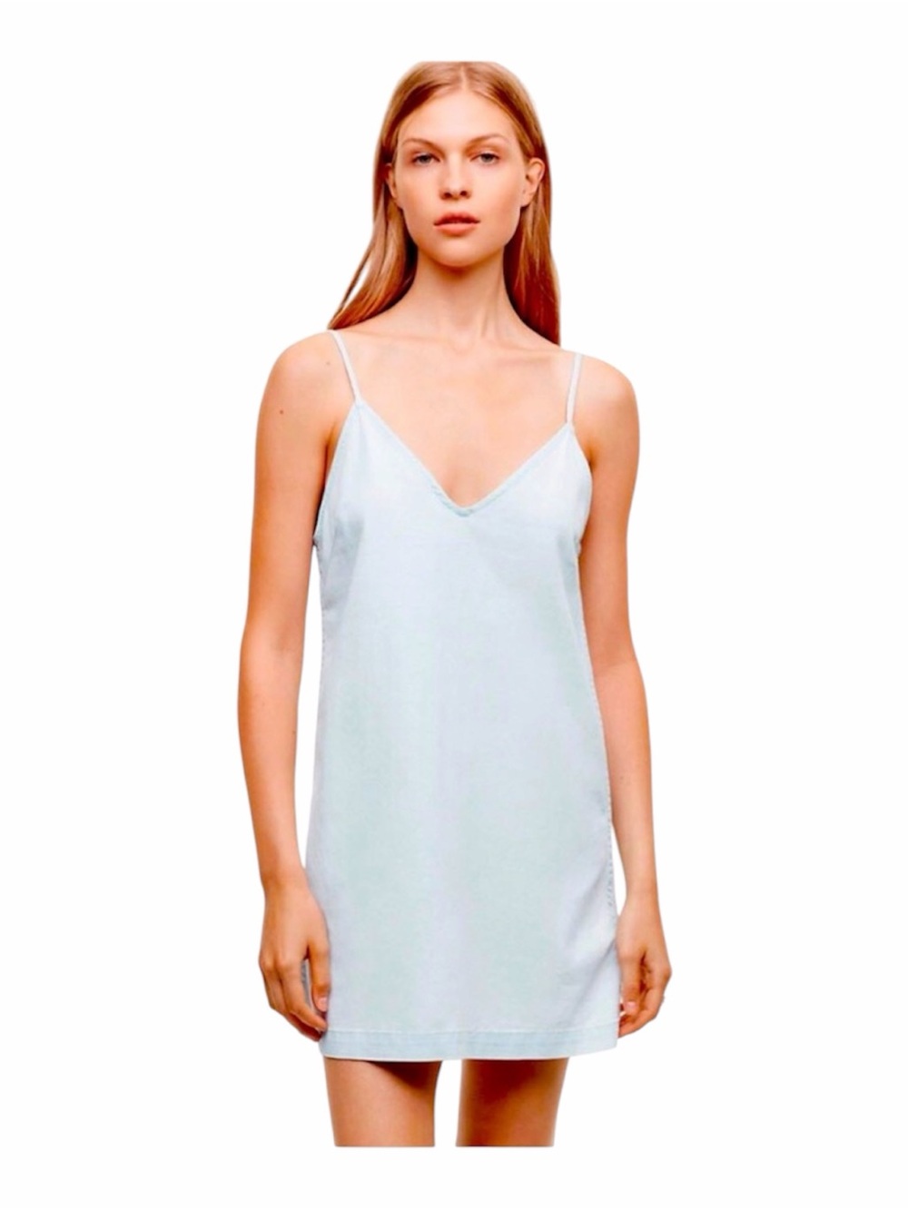 Aritzia Wilfred Free Vivienne Slip Dress Light Blue Denim M v neck low back